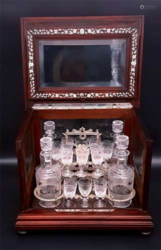 A Set of French Carved Rock Crystal Wine Set and Its Hardwood Box