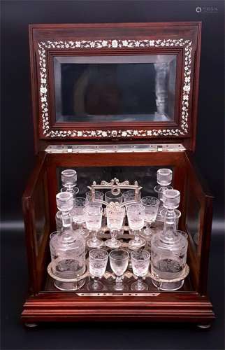 A Set of French Carved Rock Crystal Wine Set and Its Hardwood Box