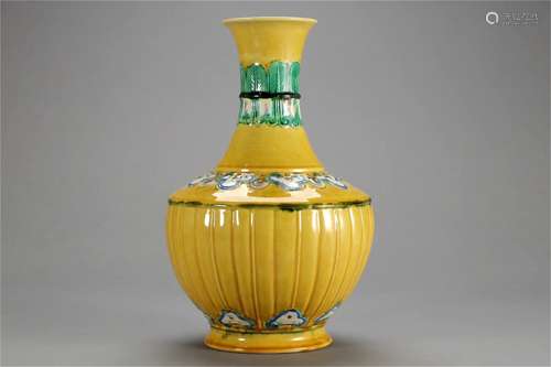 A Chinese Yellow Glazed San-Cai Glazed Porcelain Vase