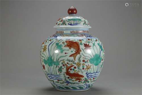 A Chinese Wu-Cai Glazed Porcelain Jar with Cover