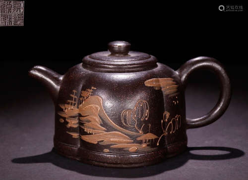 A ZISHA POT WITH LANDSCAPE PATTERN