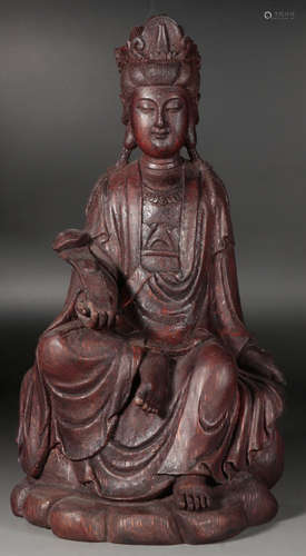 A BAMBOO CARVED RUYI GUANYIN STATUE