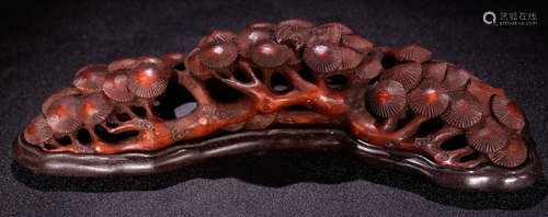 A BAMBOO&ZITAN WOOD CARVED INCENSE HOLDER