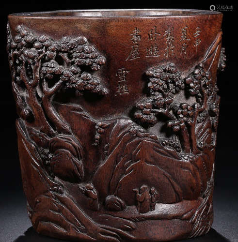 A CHENXIANG WOOD CARVED BRUSH POT