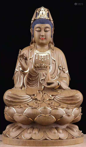 A HAINAN CHENXIANG WOOD OUTLIN IN GOLD GUANYIN STATUE