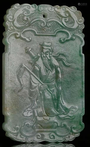 A JADEITE CARVED FIGURE PATTERN TABLET