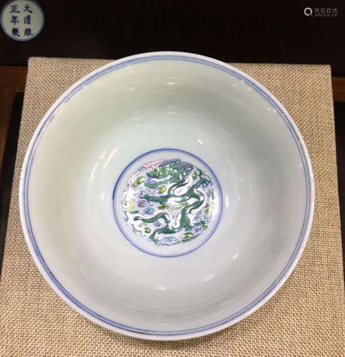 A BLUE&WHITE&DOUCAI GLAZE BOWL WITH PATTERN