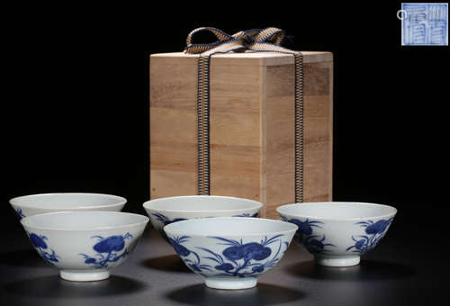 SET OF BLUE&WHITE GLAZE TEA BOWL