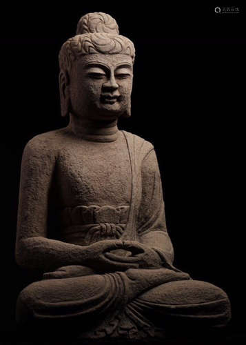 A BLUE STONE CARVED BUDDHA STATUE