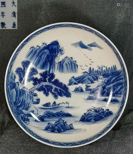 A BLUE&WHITE GALZE LANDSCAPE PATTERN PLATE