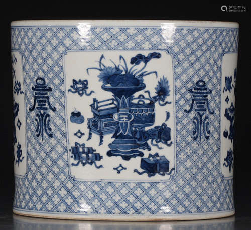 A BLUE&WHITE GLAZE BRUSH POT