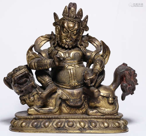 A GILT BRONZE CASTED VAISHRAVANA STATUE