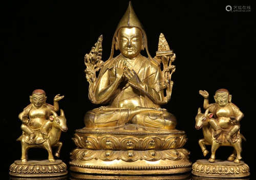 SET OF GILT BRONZE TSONGKAHAPA BUDDHA STATUE