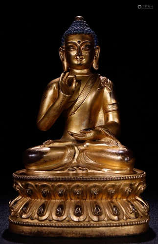 A GILT BRONZE SAKYAMUNI BUDDHA STATUE