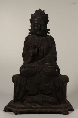 A COPPER CASTED GUANYIN BUDDHA STATUE