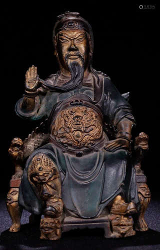 A GILT BRONZE CASTED GUANGONG STATUE