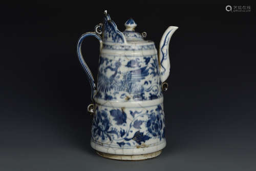 A BLUE AND WHITE TIBETAN EWER QING DYNASTY