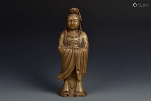 A CARVED SHOUSHAN STANDING GUANYIN QING DYNASTY