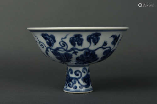 A BLUE AND WHITE STEM-CUP MING DYNASTY