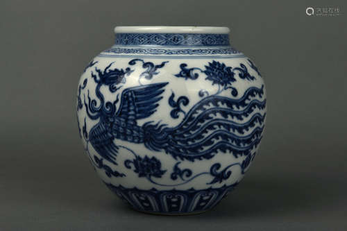 A BLUE AND WHITE PHOENIX JAR MING DYNASTY