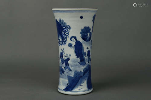 A BLUE AND WHITE FIGURAL BRUSH-POT QING DYNASTY