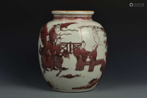 A RED GLAZED FIGURES JAR MING DYNASTY