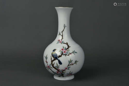 A FAMILLE ROSE MAGPIE AND PRUNUS VASE QING DYNASTY