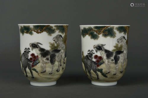 MATCHED PAIR FALANGCAI CUPS QING DYNASTY