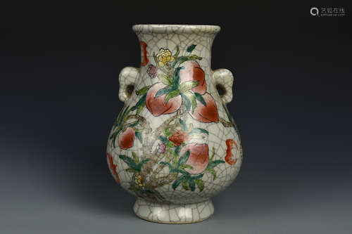 A GE TYPE AND FAMILLE ROSE ZUN VASE QING DYNASTY