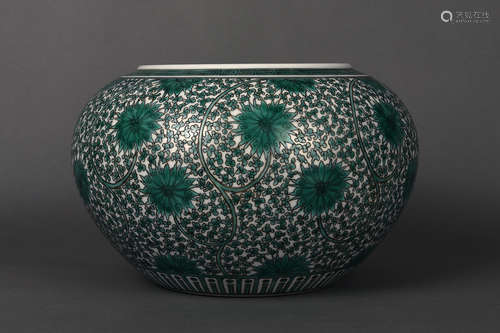 A GREEN ENAMEL WATER CONTAINER QING DYNASTY