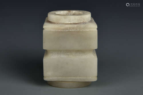 A WHITE JADE CONG QING DYNASTY