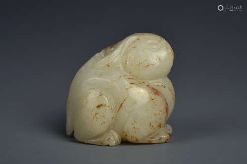 A WHITE AND RUSSET JADE RABBIT QING DYNASTY