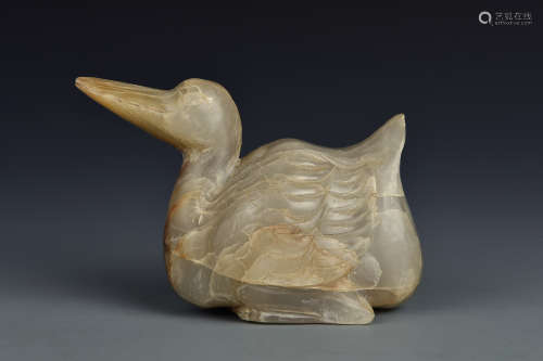 A CARVED JADE GOOSE QING DYNASTY