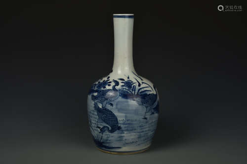 A BLUE AND WHITE BELL SHAPED VASE QING DYNASTY