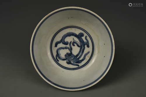 A BLUE AND WHITE CHILONG BOWL MING DYNASTY