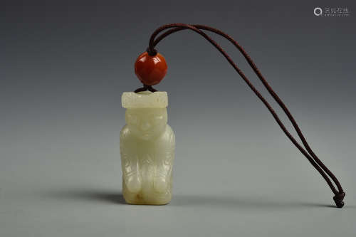 A WHITE JADE FIGURE MING DYNASTY