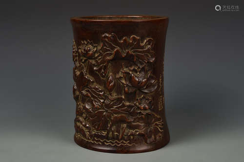 A CARVED BAMBOO BRUSH-POT QING DYNASTY