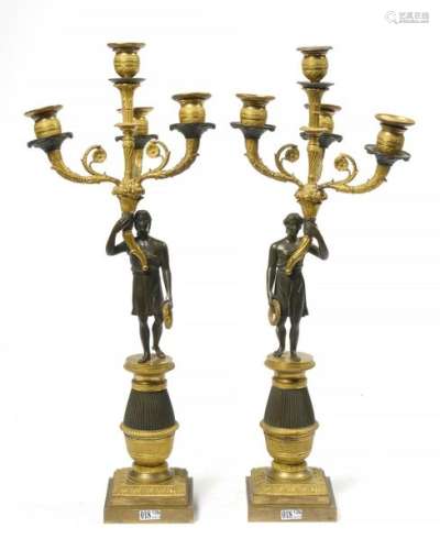 Pair of Directoire style candelabra in bronze with…