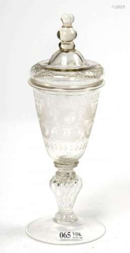 Glass pokal with engraved decoration of \