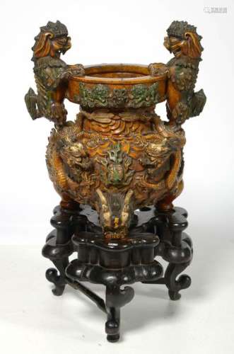Large tripod perfume burner in glazed stoneware (?…