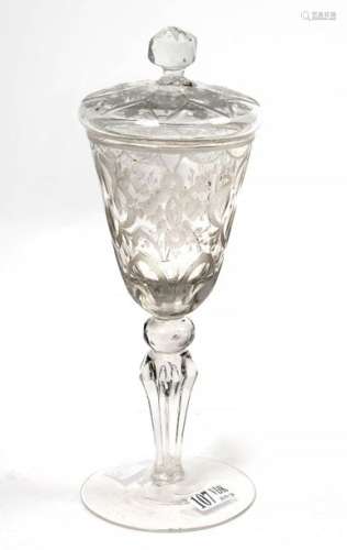 Pokal made of translucent glass with engraved plan…