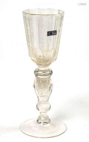 Large glass with high unscrewable stem and engrave…