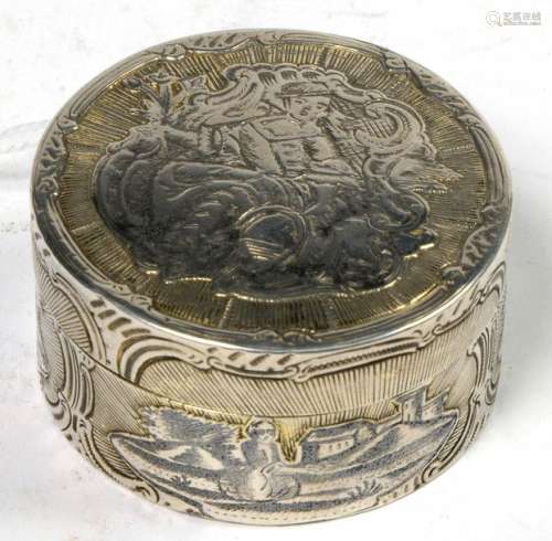 Small round pillbox in partially niello silver and…