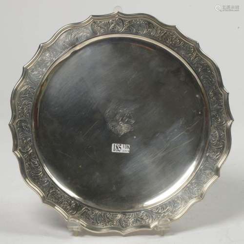 A large silver Louis XV style tripod flying tray, …