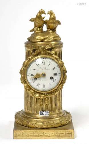 Louis XVI style column clock in gilt bronze. Dial …