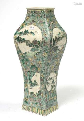 Rectangular section vase in polychrome porcelain o…
