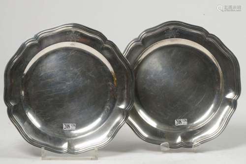 Pair of silver scroll plates with Caen hallmarks (…