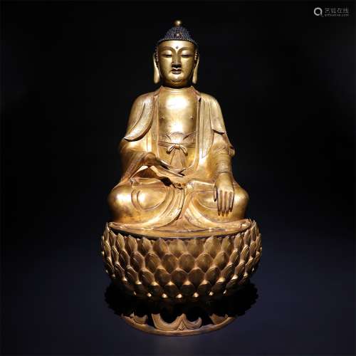 Gold gilded bronze Buddha sitting on Lotus