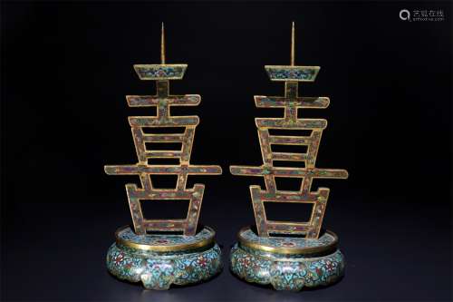 Bronze Cloisonne double happiness candlestick