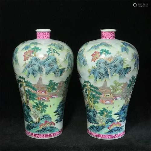 Colorful landscape flower plum vase